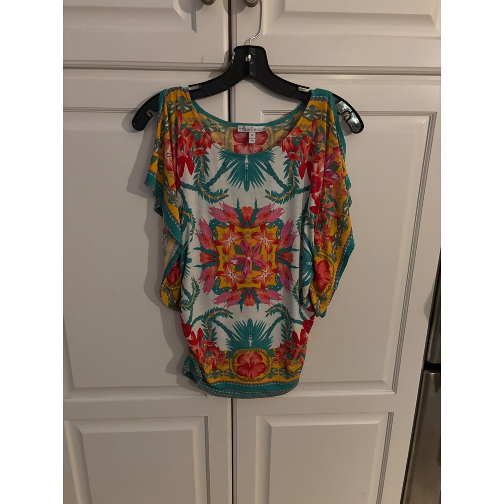 Moa Moa Women's Medium Floral Print Blouse Top Colorful